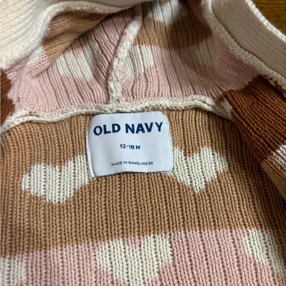 Old Navy Heart Knit Cardigan Hoodie 12–18M beige neutral - Picture 4 of 6